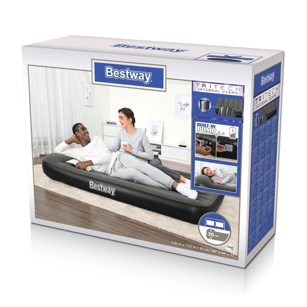 BESTWAY ΦΟΥΣΚΩΤΟ ΣΤΡΩΜΑ ΥΠΝΟΥ 203X152X30 εκ. QUEEN ΜΕ ΕΝΣΩΜΑΤΩΜΕΝΗ ΑΝΤΛΙΑ ΜΠΑΤΑΡΙΑΣ