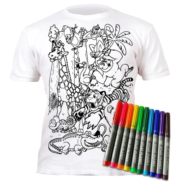 SPLAT PLANET WASHABLE COLOURING T-SHIRT ZOO WITH MARKERS (3-4 YEARS)