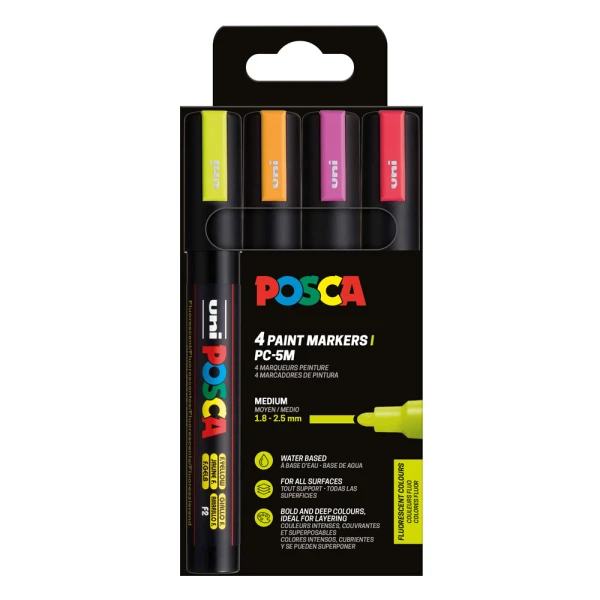 POSCA SET OF 4 MARKERS PC-5M - NEON COLOR