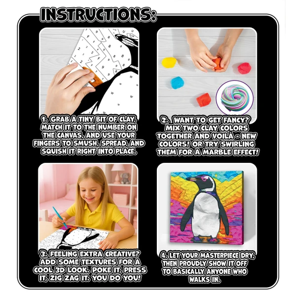 SPLAT PLANET CLAY PAINTING KIT ON CANVAS 30X30 cm PENGUIN