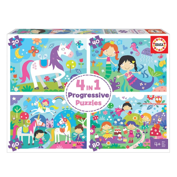 EDUCA 4 ΣΕ 1 PROGRESSIVE ΠΑΖΛ 20-40-60-80 τεμ. - FANTASY WORLD