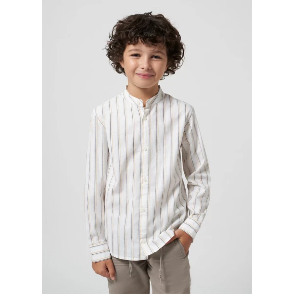MAYORAL SHIRT LONG SLEEVES STRIPED MAO COLLAR OCHRE