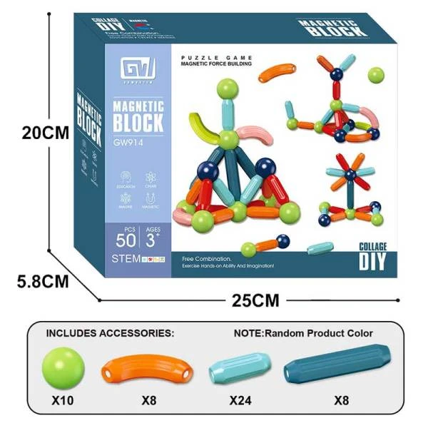 MAGNETIC SETS RODS & BALLS 50 PCS.