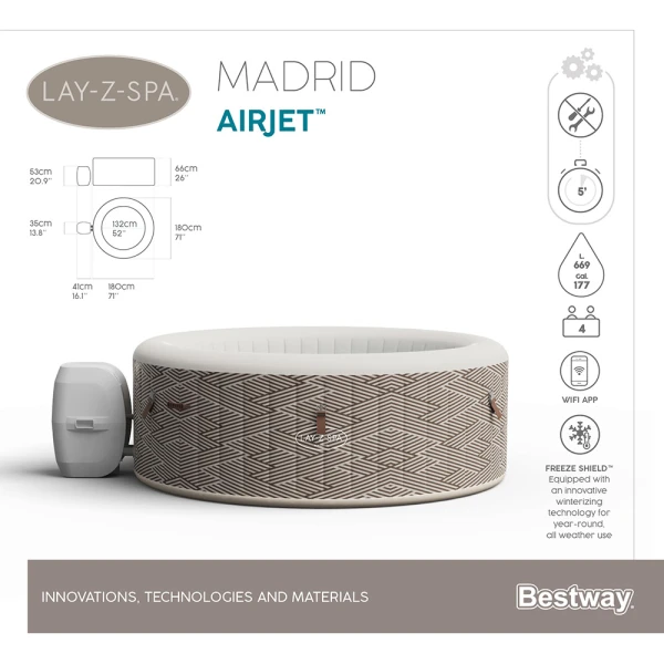 BESTWAY ΣΕΤ ΣΠΑ LAY-Z-SPA 180Χ66 εκ. MADRID AIRJET