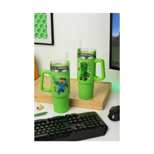 MINECRAFT - GREEN MULTIWAY INSULATED TRAVEL CUP WITH STRAW 900ml